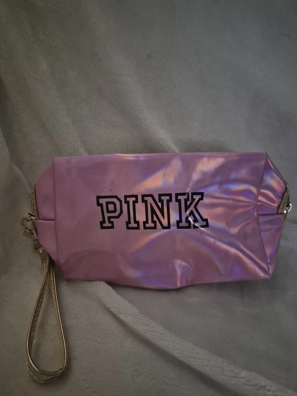 PINK Victoria's Secret Iridescent Pink Wristlet Cosmetic Bag
